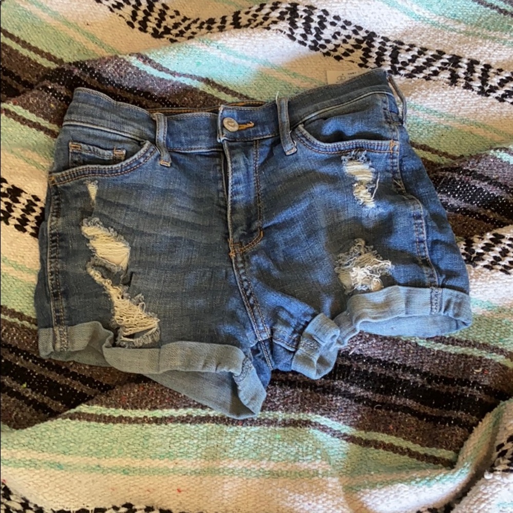 High Waist Distressed Jean Shorts Hollister
